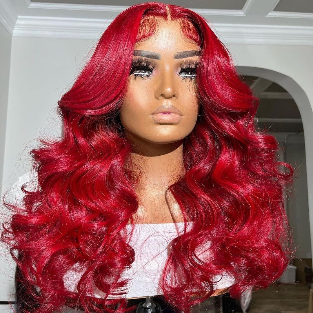 Mindy luxury hair Colored red color 13x4 transparent lace frontal wig