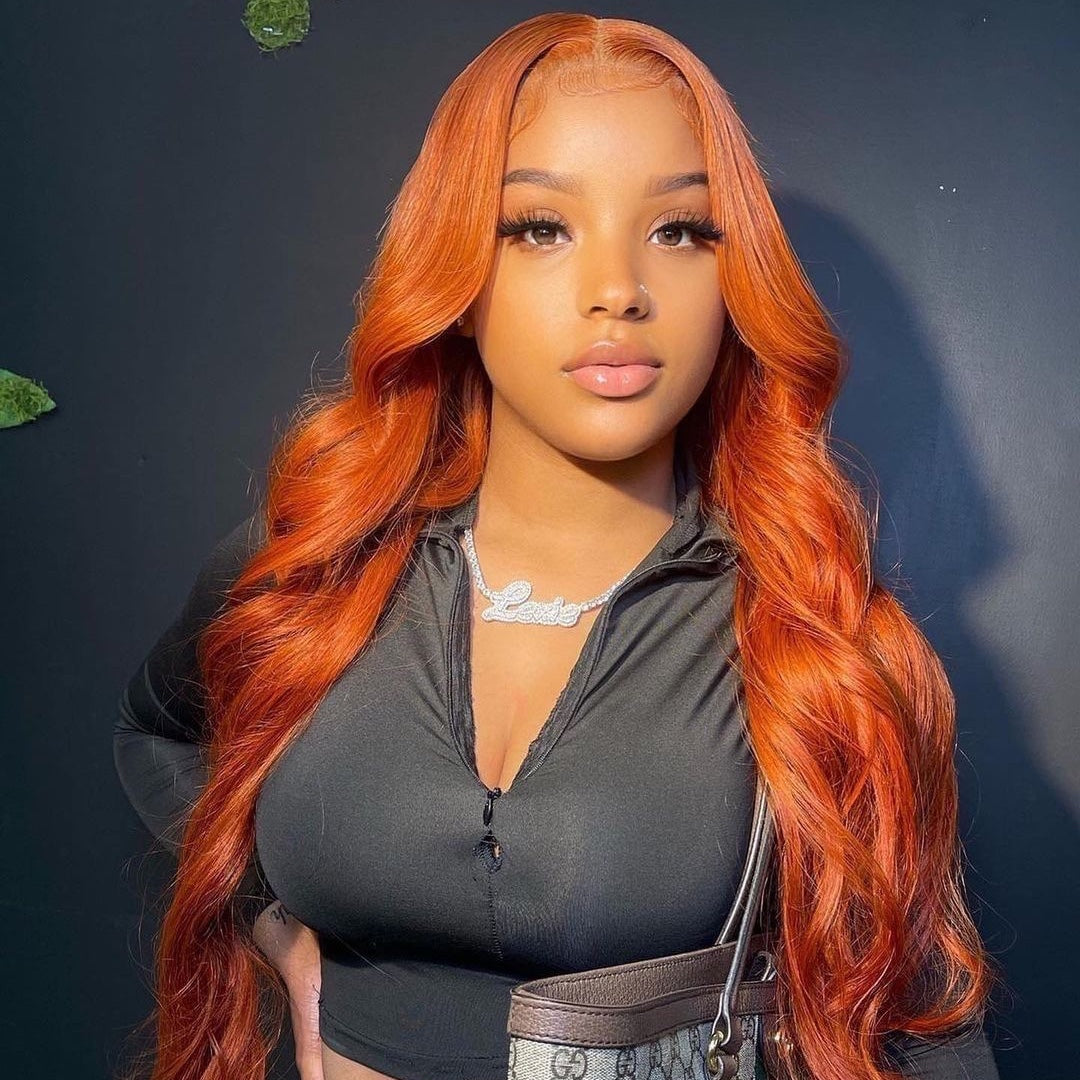 Mindy luxury hair Orange Body wave 13x4 transparent lace frontal wig