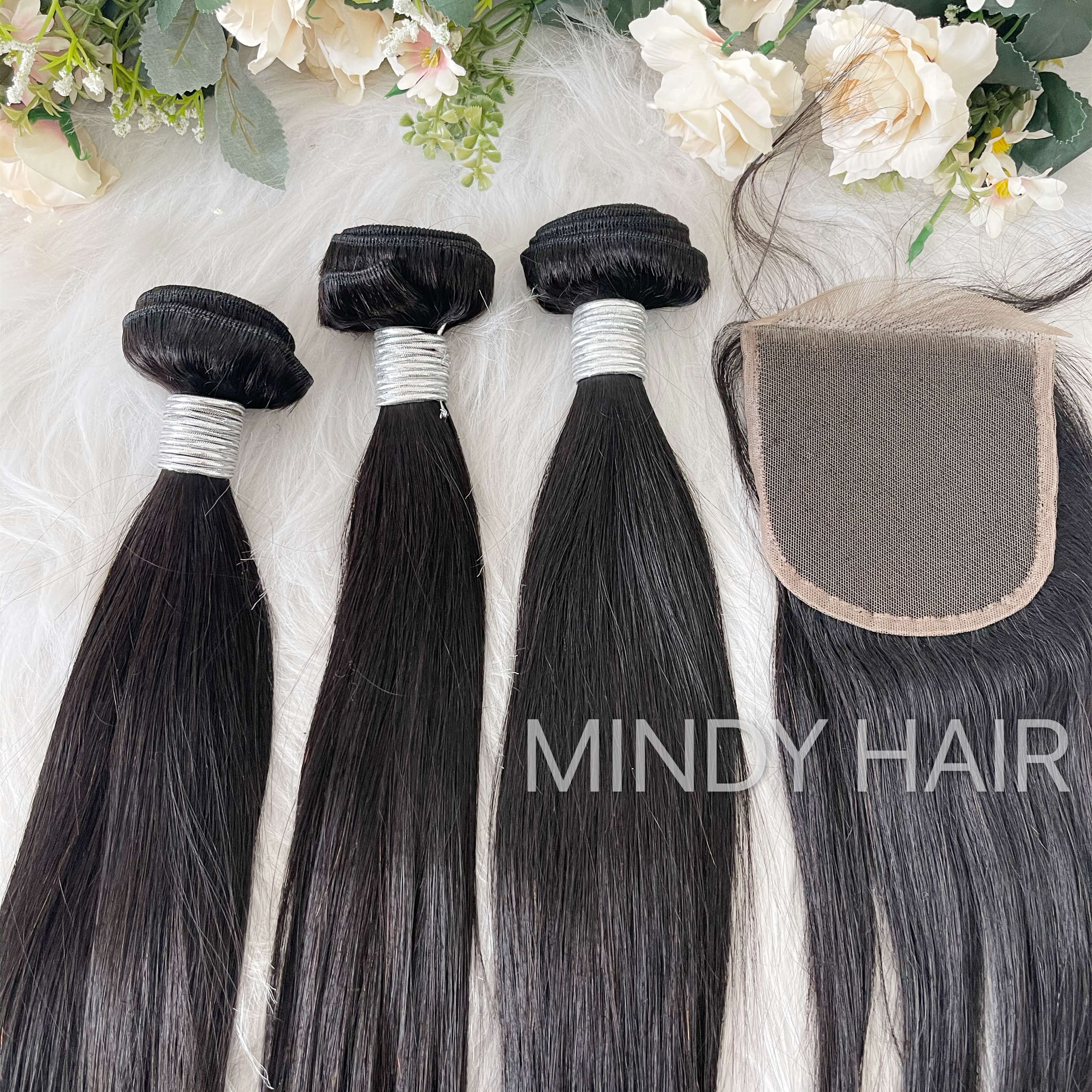 Mindy luxury hair 10A virgin Hair Straight Bundles with 4x4 Closure