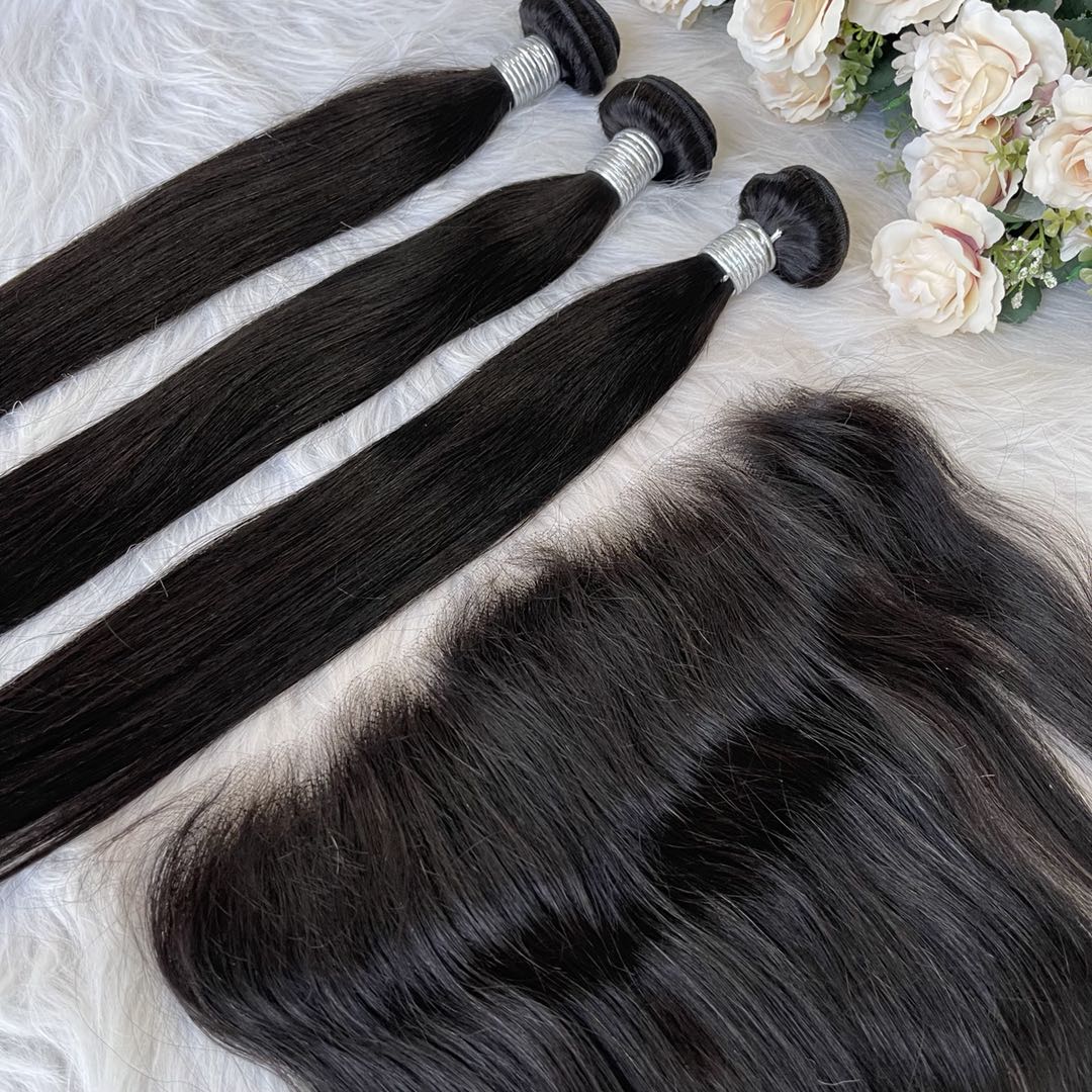 Mindy luxury hair 10A Virgin Hair Straight Bundles with 13x4 HD Frontal