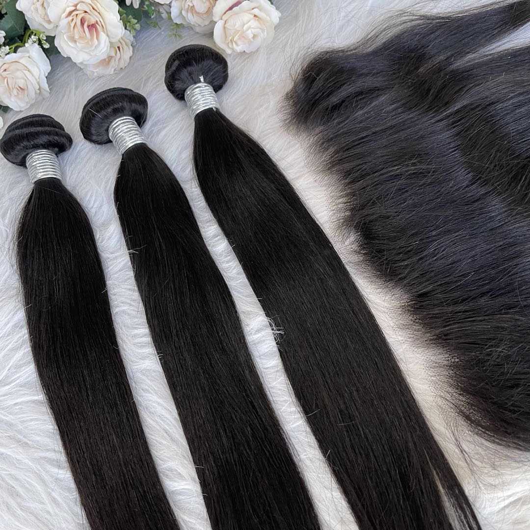 Mindy luxury hair 10A Virgin Hair Straight Bundles with 13x4 HD Frontal