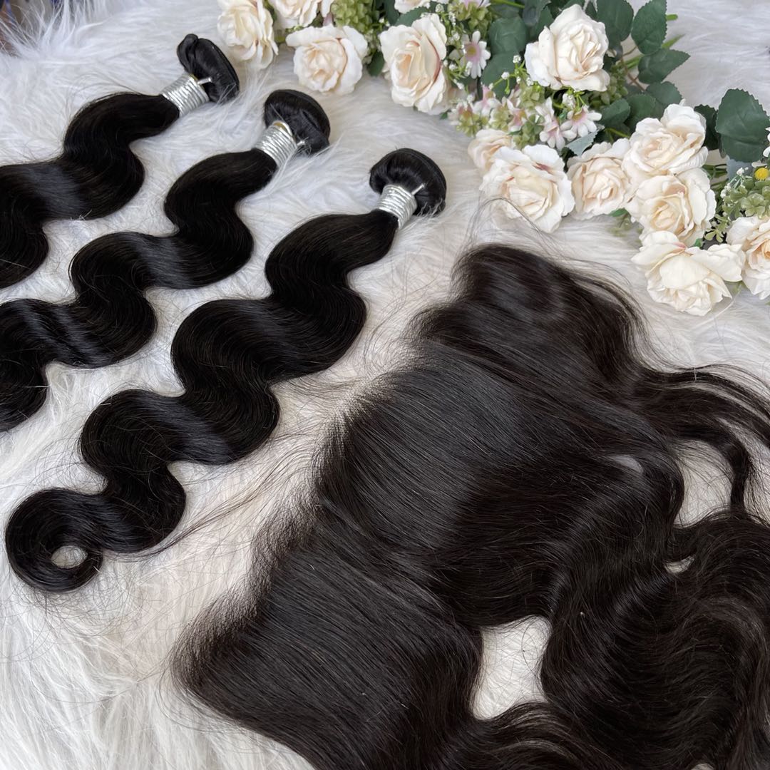 Mindy luxury hair 10A Virgin Hair Body wave Bundles with 13x4 HD Frontal