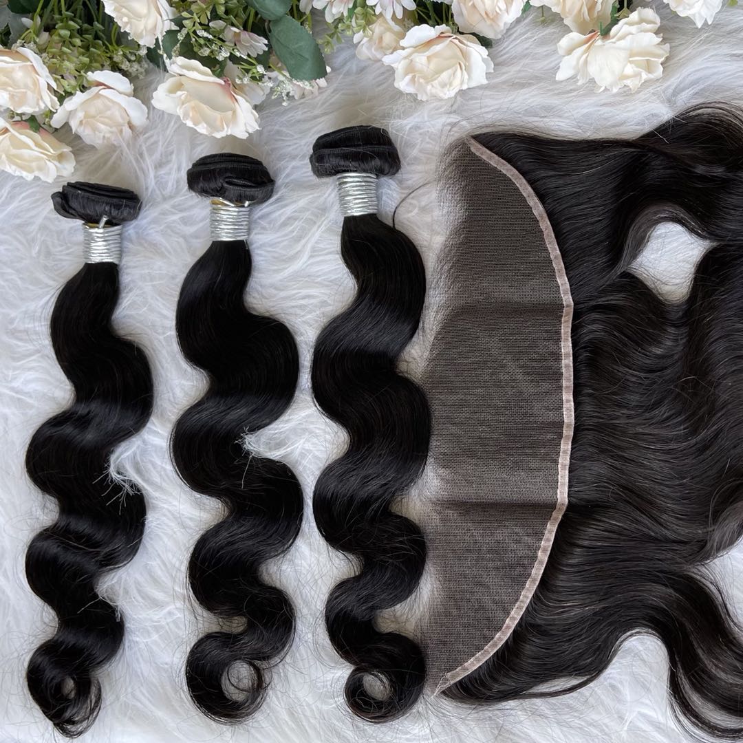 Mindy luxury hair 10A Virgin Hair Body wave Bundles with 13x4 HD Frontal