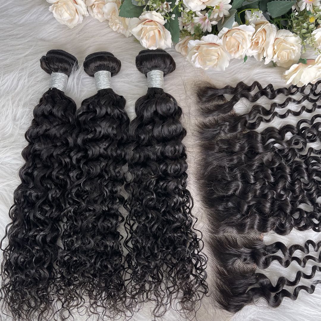 Mindy luxury hair 10A Virgin Hair Deep curl Bundles with 13x4 HD Frontal