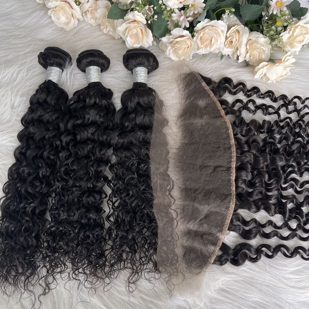 Mindy luxury hair 10A Virgin Hair Deep curl Bundles with 13x4 HD Frontal