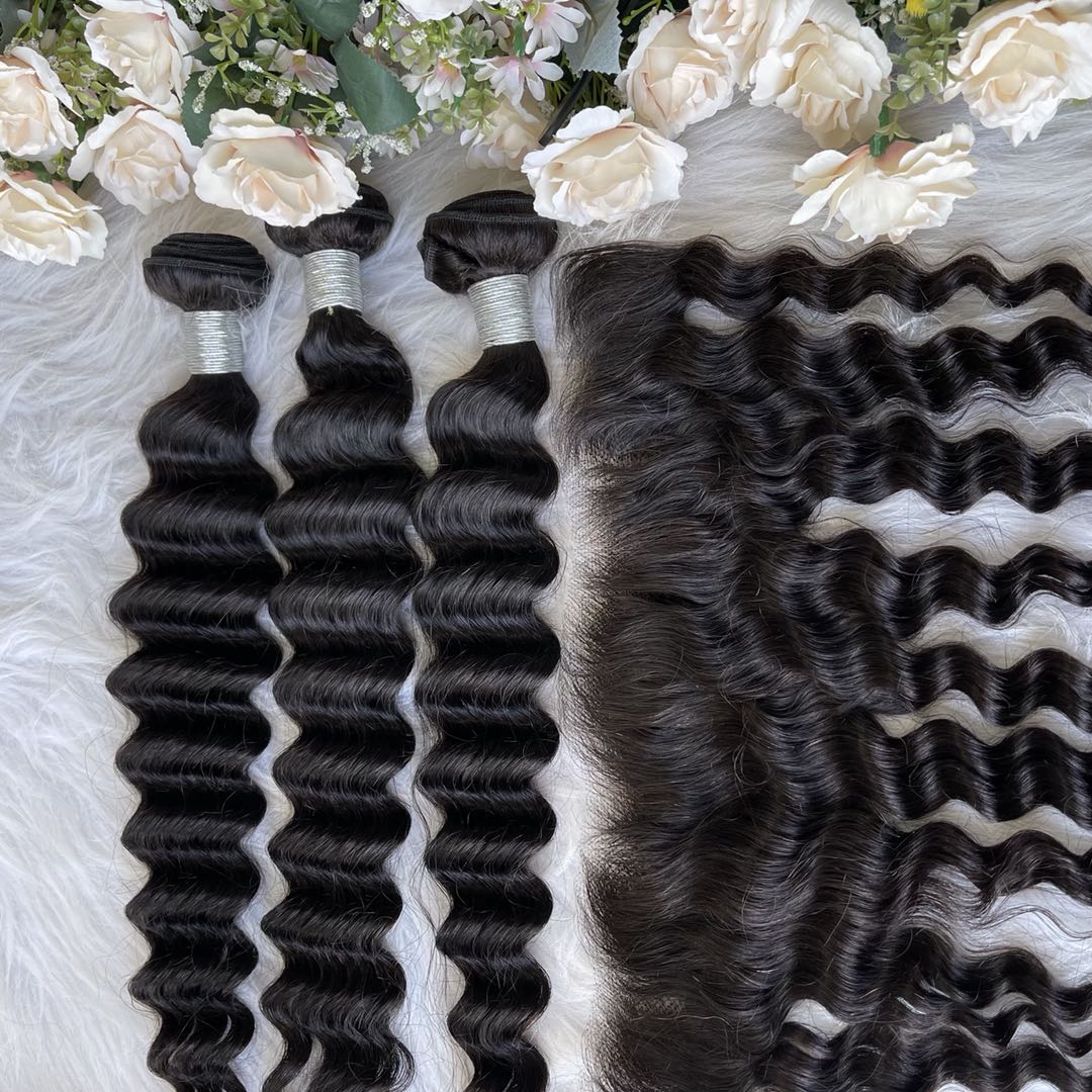 Mindy luxury hair 10A Virgin Hair Deep wave Bundles with 13x4 HD Frontal