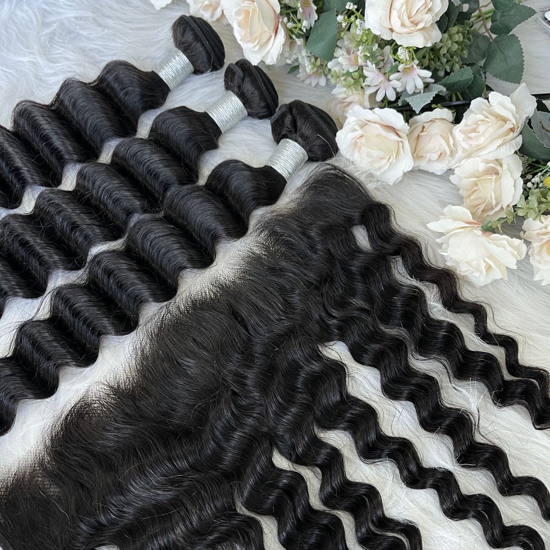 Mindy luxury hair 10A Virgin Hair Deep wave Bundles with 13x4 HD Frontal