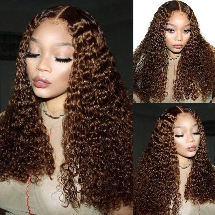Mindy luxury hair Colored #4 Deep wave 13x4 transparent lace front wig