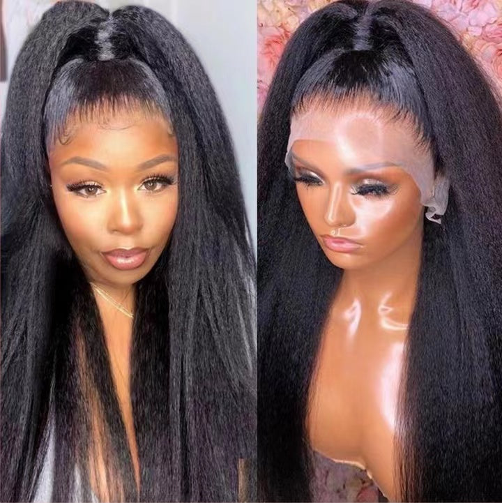 Mindy luxury hair Kinky Straight 13x4 transparent lace front wig