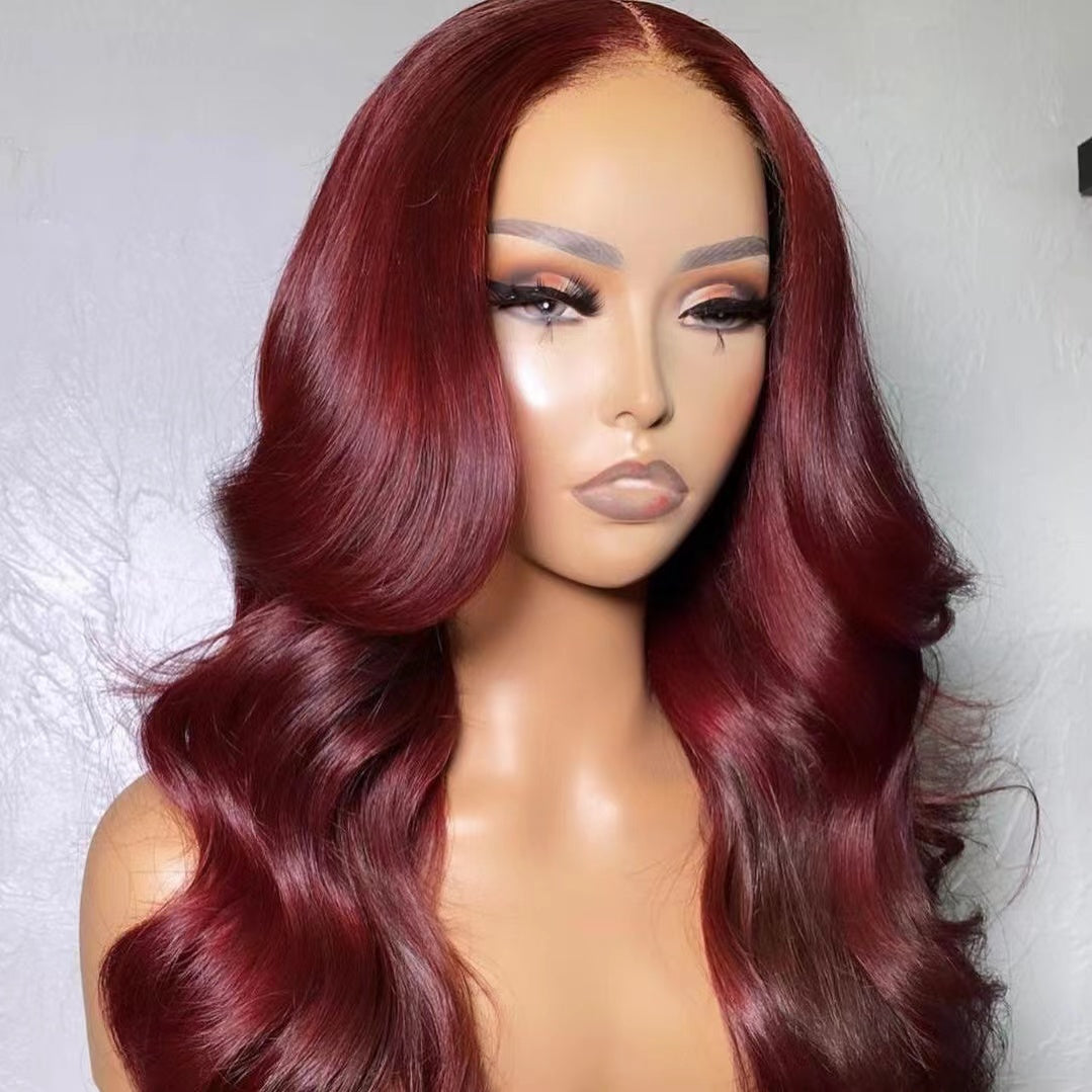Mindy luxury hair Colored 99j burgandy Body wave 13x4 transparent lace frontal wig