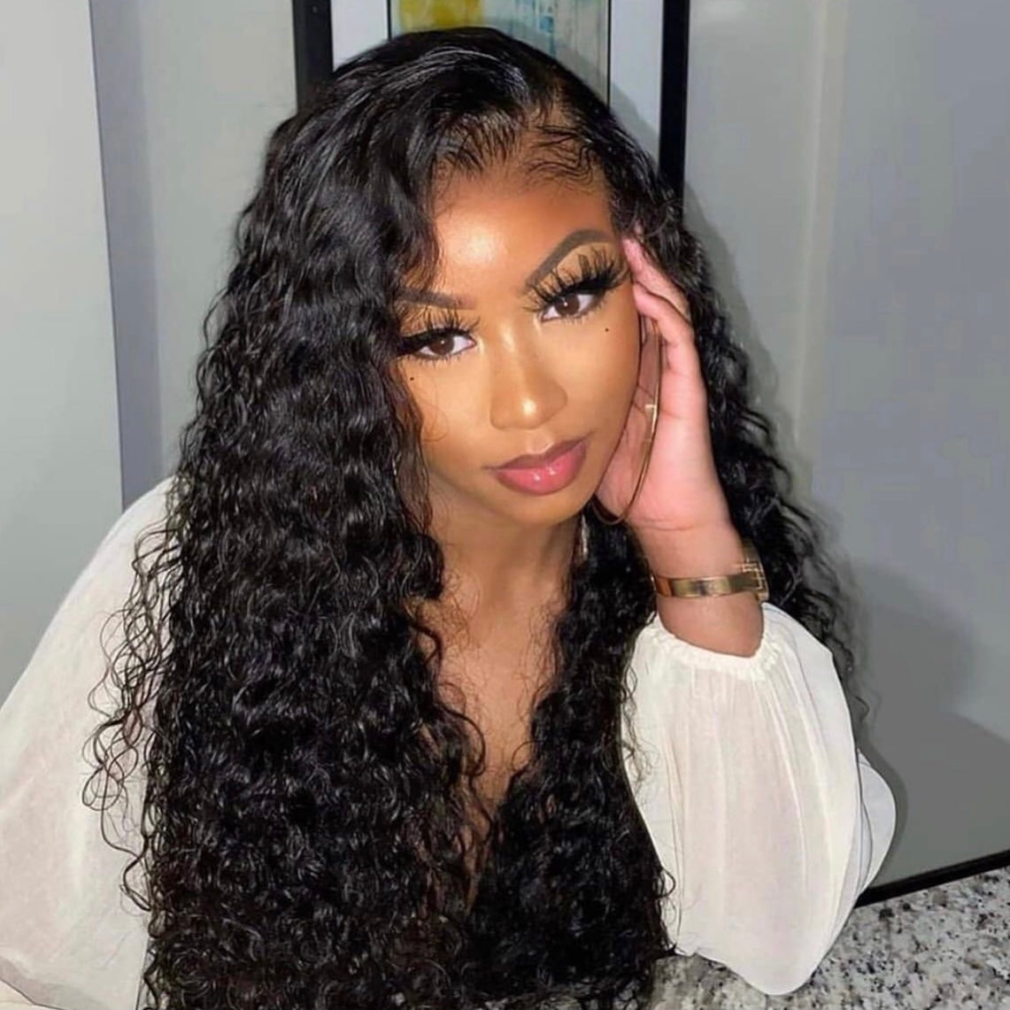 Mindy luxury hair Water Wave 13x4 transparent lace frontal wig