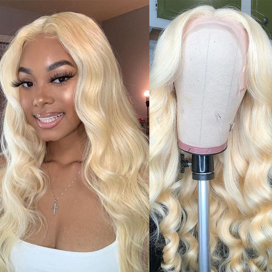 Mindy luxury hair straight 150% density body wave #613 blonde 13x4 lace front wig