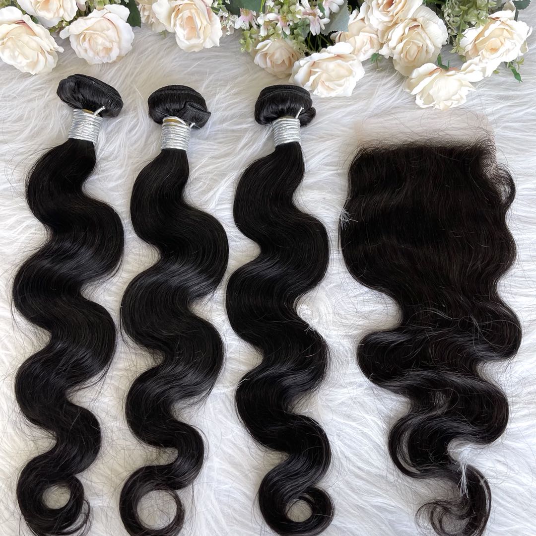 Mindy luxury hair 10A Virgin Hair Body wave Bundles with 5x5 HD Closure