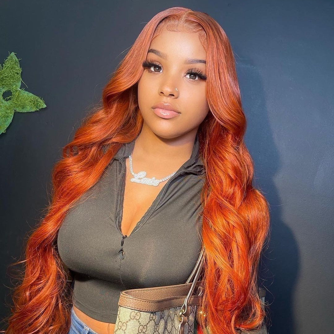 Mindy luxury hair Orange Body wave 13x4 transparent lace frontal wig