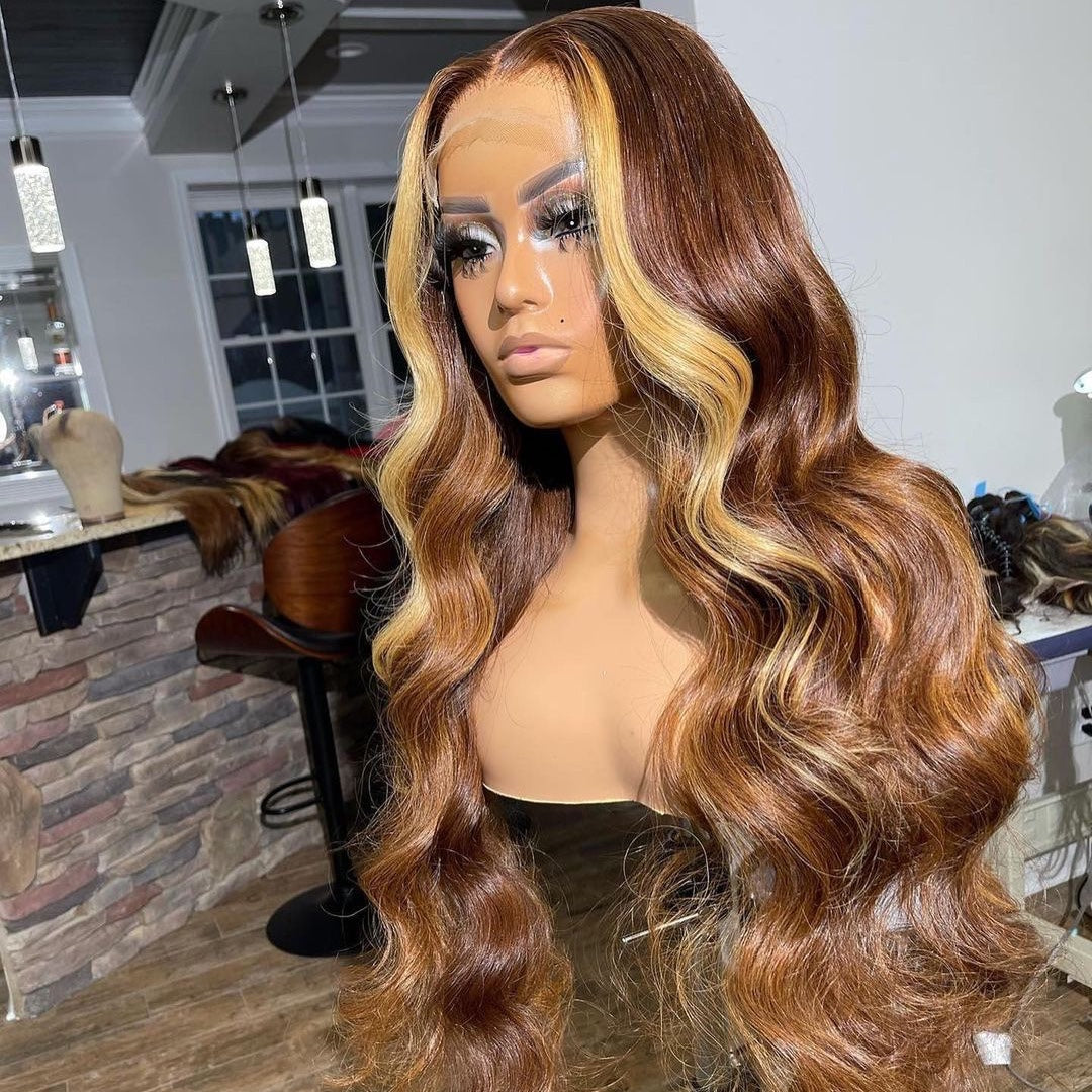 Mindy luxury hair Ombré colored #4/27 13x4 transparent lace frontal wig